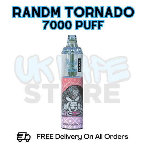 Buy Online Strawberry Ice RandM Tornado 7K 7000 Puff Vape - £5.99
