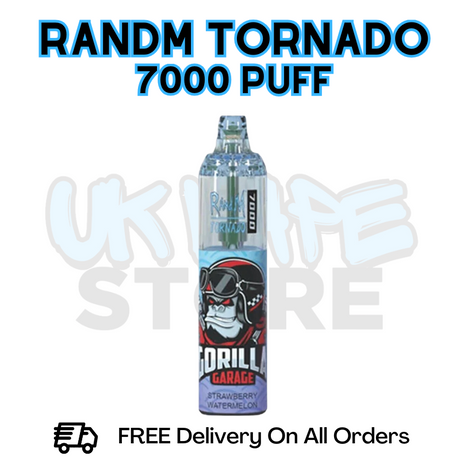Buy Online Strawberry Watermelon RandM Tornado 7K 7000 Puff Vape - £5.99