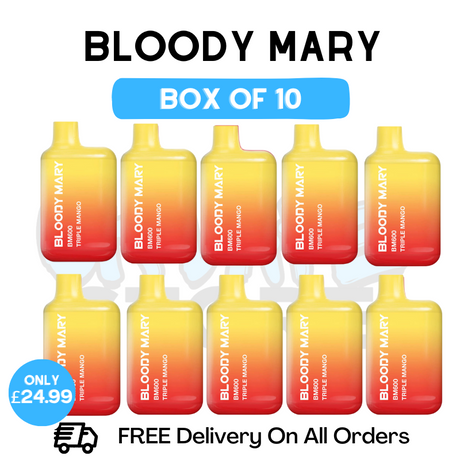 Shop Bloody Mary 600 Puff Triple Mango Pack Of 10 - UK Vape Store