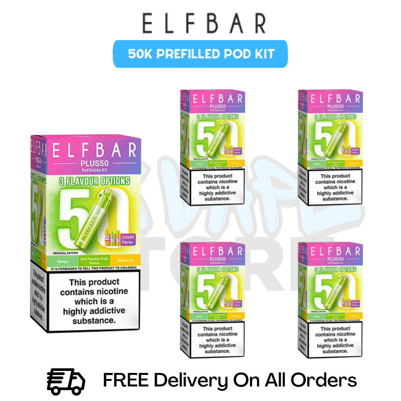 Tropical Edition Elf Bar Plus 50k Prefilled Pod Kit Box Of 5